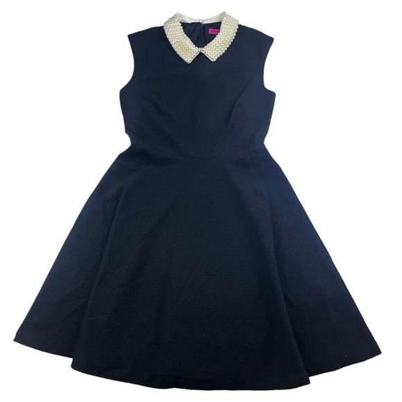 Betsey Johnson Women's Black Cap-sleeve Pearl-collar Dress S84-21 - Picture 2 of 7